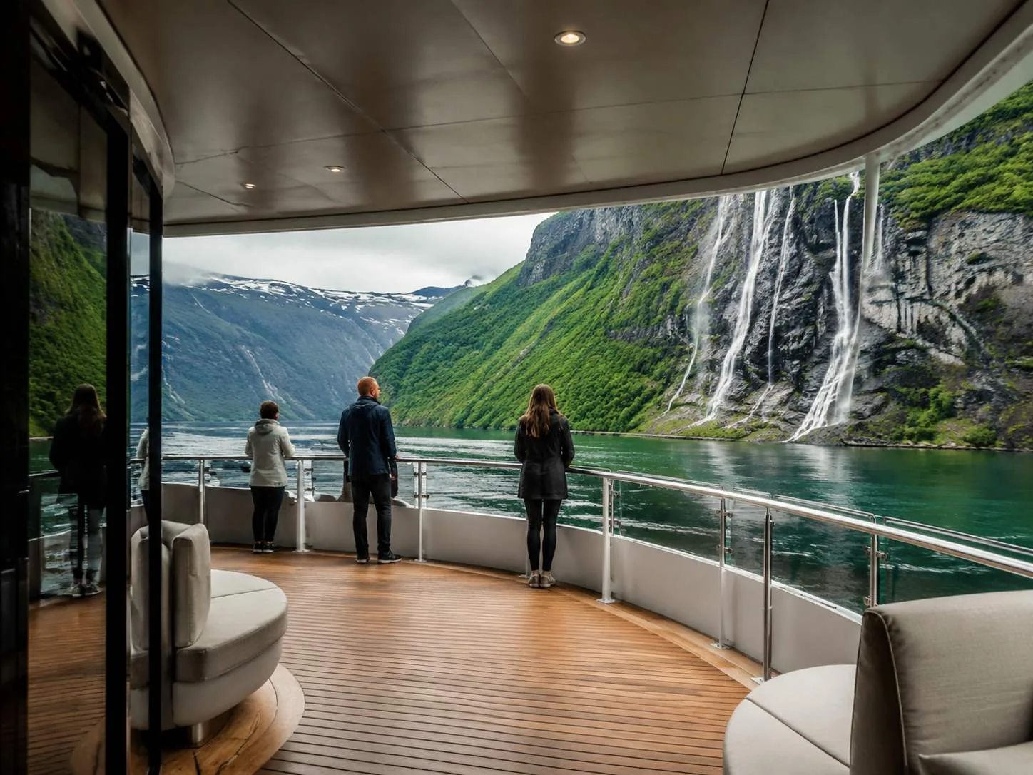 A hybrid-electric sightseeing boat on the Geirangerfjord